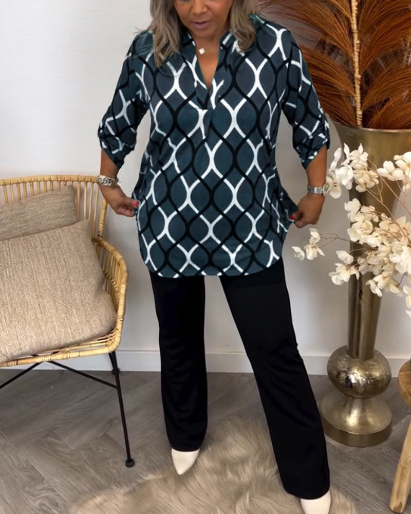 JENNY | Blouse décontractée à manches longues avec motif élégant