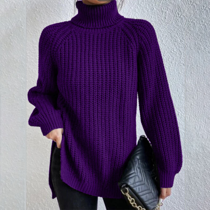 JULIA | Pull en coton à col roulé et manches raglan à ourlet fendu