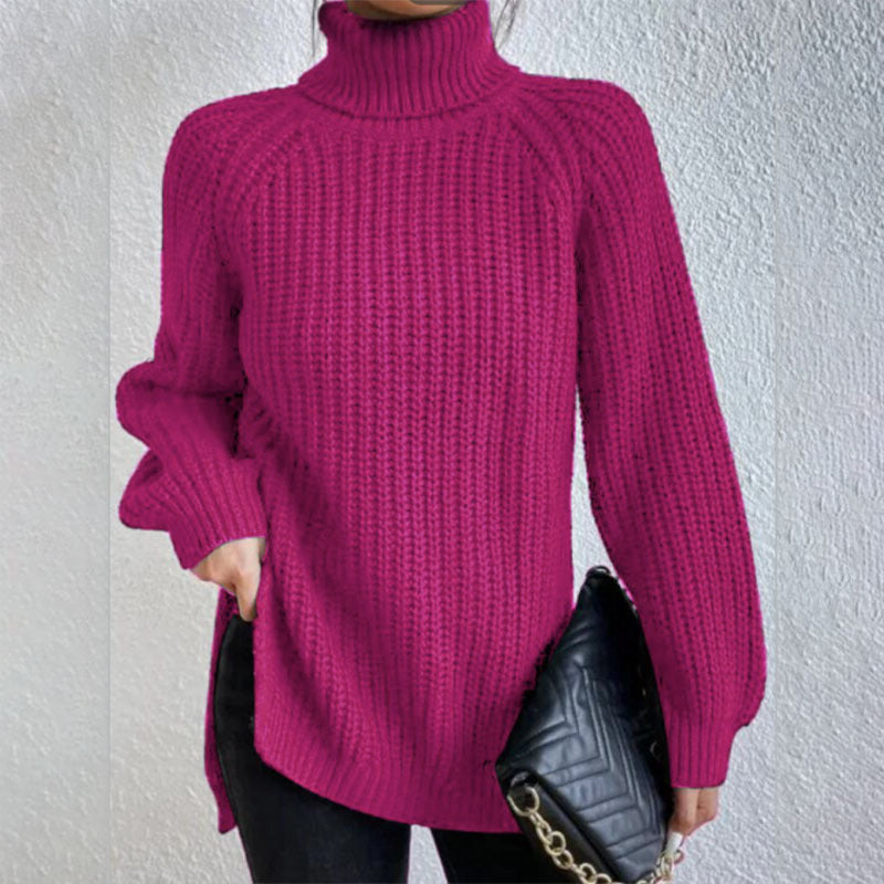 JULIA | Pull en coton à col roulé et manches raglan à ourlet fendu