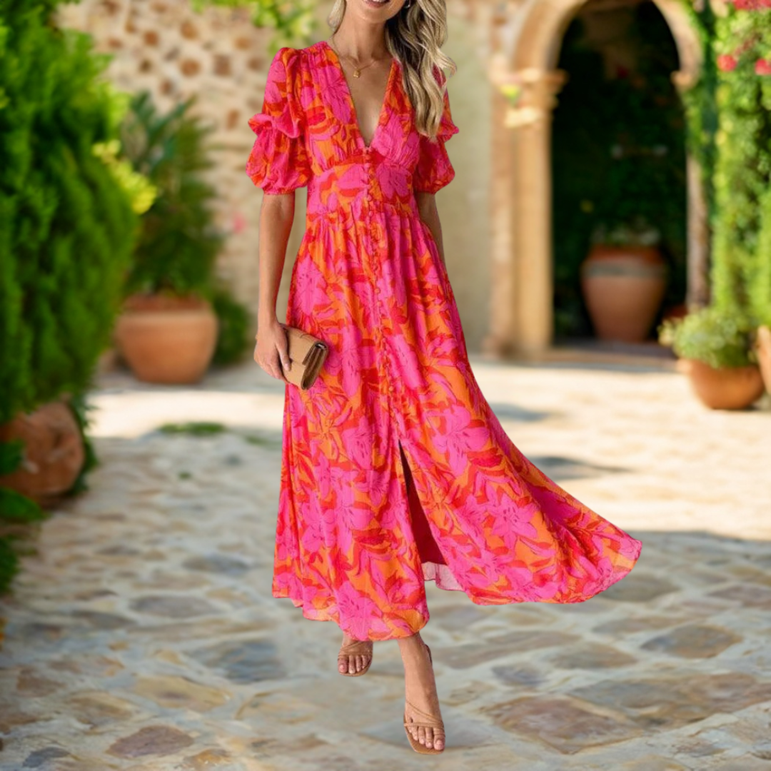 DERANA | Red and pink maxi dress