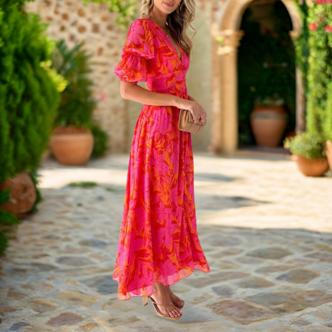 DERANA | Red and pink maxi dress