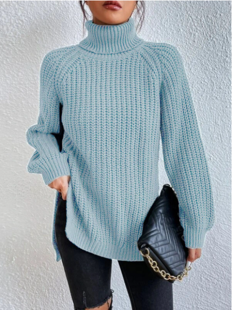 JULIA | Pull en coton à col roulé et manches raglan à ourlet fendu