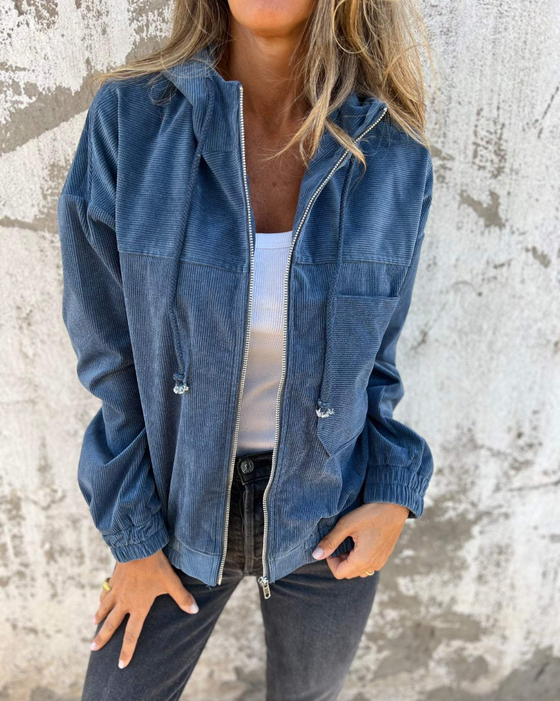 DANNA | Corduroy Hooded Jacket with Zip Closure 