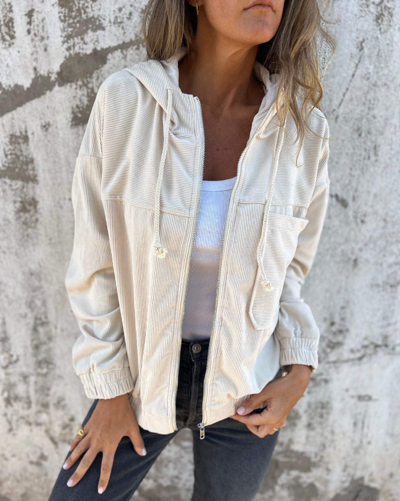 DANNA | Corduroy Hooded Jacket with Zip Closure 