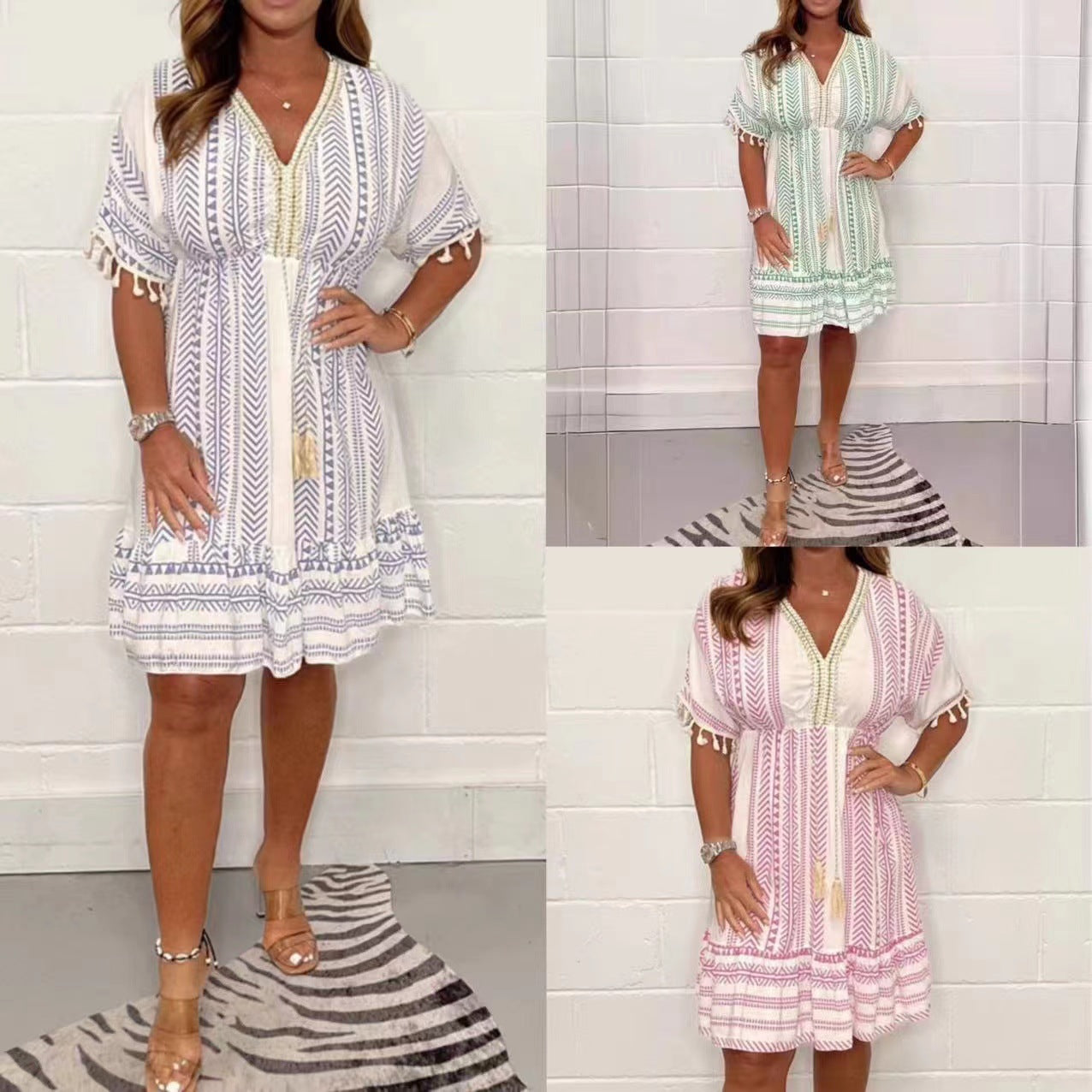 CORRY | Casual printed dress with V-neck 