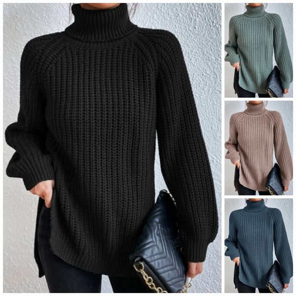 JULIA | Pull en coton à col roulé et manches raglan à ourlet fendu